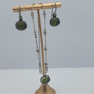 Silpada sterling silver and green glass necklace and earrings set